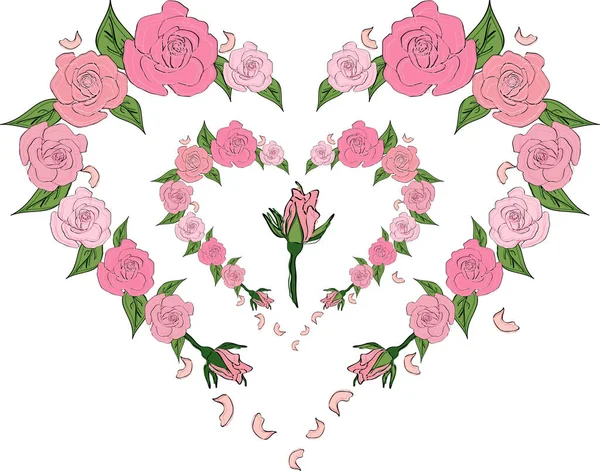 Tierno Corazón Rosas Medio Lleno Rosas Boda — Vector de stock