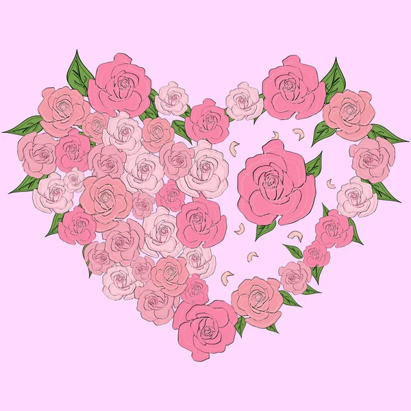 Tierno Corazón Rosas Medio Lleno Rosas Boda — Vector de stock