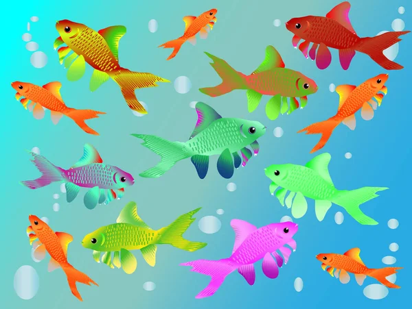 Разноцветные Рыбы Плавают Воде Иллюстрация Фон — стоковый вектор