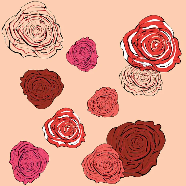 Fondo Rosa Con Contorno Rosas Tierno Romance — Vector de stock