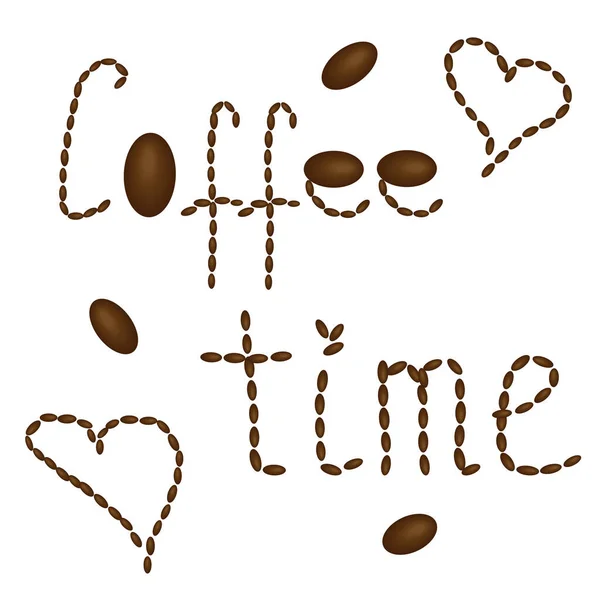 Koffie Tijd Een Witte Achtergrond Bonen — Stockvector