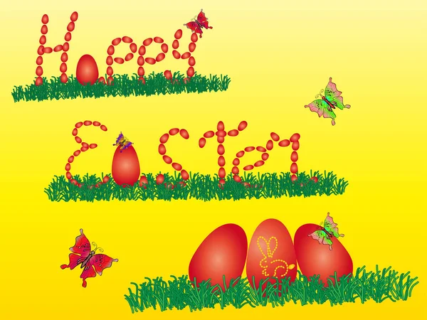 Happy Easter Rabbit Eggs Grass — Stock Vector
