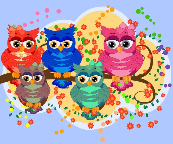 Une Famille Chouettes Dessin Animé Colorées Lumineuses Charmantes Sur Les — Image vectorielle