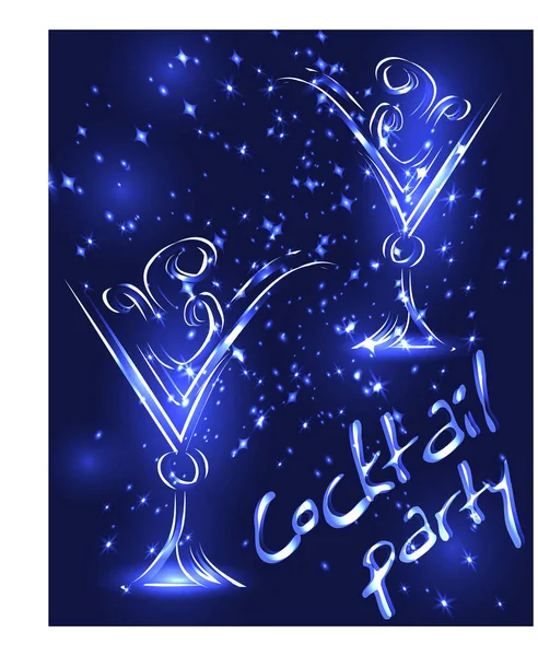 Deux Verres Avec Cocktail Sur Fond Bleu Foncé Avec Des — Image vectorielle