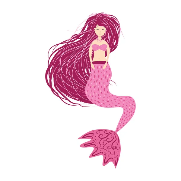 Karikatur Schöne Kleine Meerjungfrau Einem Kranz Sirene Meeresthema Illustration Auf — Stockvektor