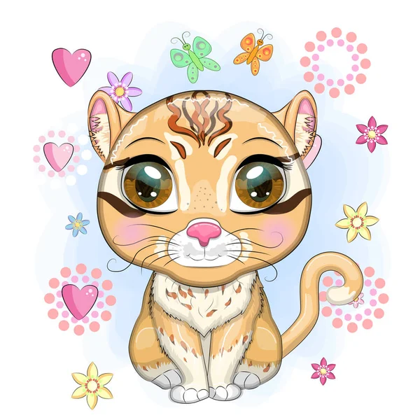 漫画スタイル 子供のためのカラフルなイラストで美しい目を持つアジアの黄金の猫 特徴的なスポットや色を持つアジアの黄金の猫 — ストックベクタ