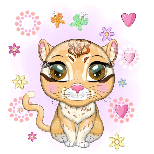 Gato Dourado Asiático Com Belos Olhos Estilo Cartoon Ilustração Colorida — Vetor de Stock