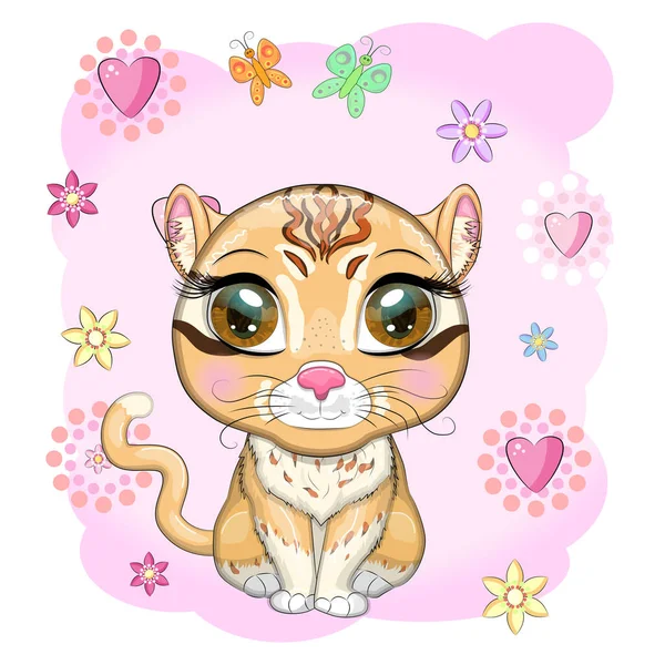 Gato Dourado Asiático Com Belos Olhos Estilo Cartoon Ilustração Colorida — Vetor de Stock