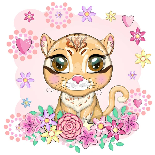 Gato Dourado Asiático Com Belos Olhos Estilo Cartoon Ilustração Colorida — Vetor de Stock