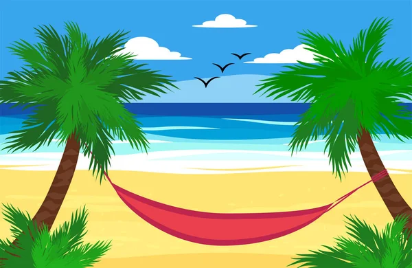 Playa Con Palmeras Mar Océano Vacaciones Concepto Turístico Verano Vacaciones — Vector de stock