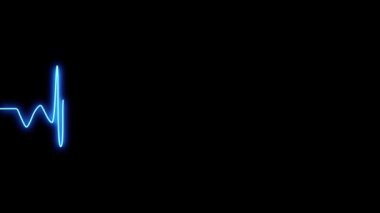 Kendi kendine çizilen mavi çizgi, karanlık bir arkaplanda Neon kalp atışı. Mat parlaklık ile neon titreşim işareti.