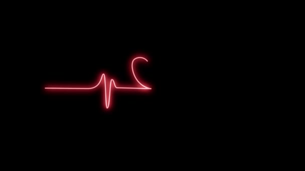 Neonový tlukot srdce na tmavé cihlové zdi. Neonový puls s luma matnou. — Stock video