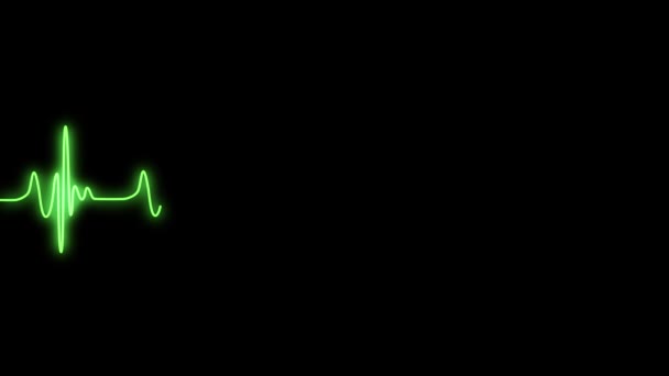 Zelf-trekkende blauwe lijn Neon hartslag op een donkere achtergrond. Neon pulsbord met matte helderheid. — Stockvideo