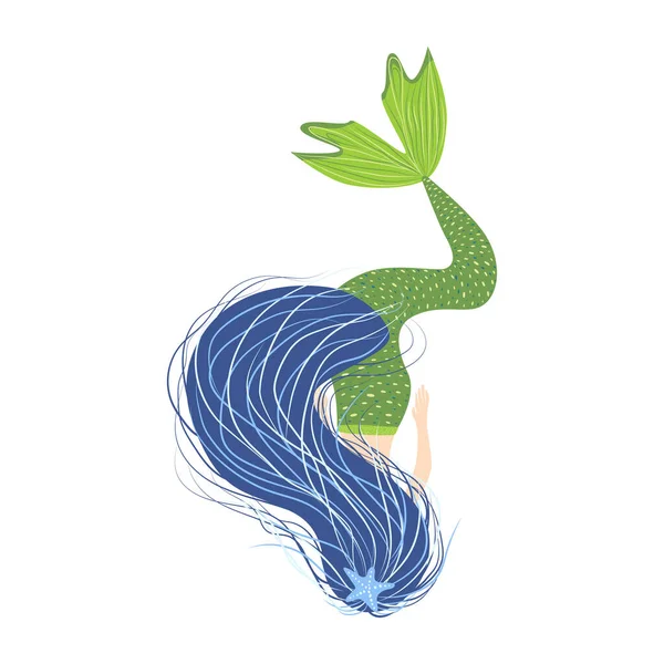 卡通美丽的小美人鱼在一个花环里 Siren 海洋主题 白色背景的图解 — 图库矢量图片