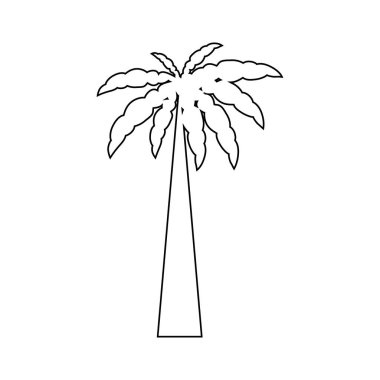 Bitkileri, palmiye ağaçları ve beyaz arka planda izole siyah siluetleri olan tropik deniz adası.