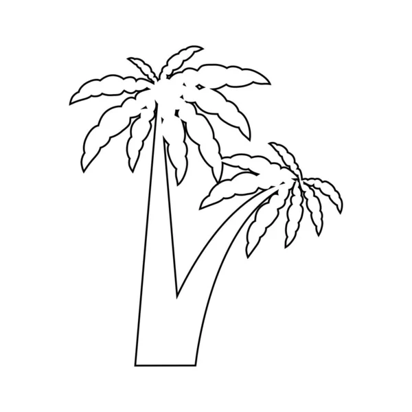 Пальмовий Тропічний Набір Ікон Чорний Силует Ілюстрація Ізольовані Білому Тлі — стоковий вектор