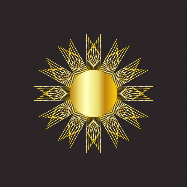 太陽と神秘的な黄金のBoho入れ墨 線形設計 占星術 神秘主義と占いの要素 — ストックベクタ