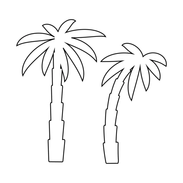 Tropisch Zee Eiland Met Planten Palmbomen Zwarte Silhouetten Geïsoleerd Witte — Stockvector