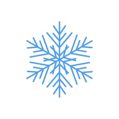 Kar tanesi ikonu. Noel ve kış teması. Beyaz üzerine basit düz mavi illüstrasyon