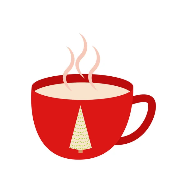 Warme Chocoladekop Met Marshmallows Rood Met Sneeuwvlok Ornament Kerstgroet Kaart — Stockvector
