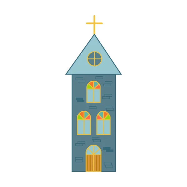 Kerk Met Glas Lood Ramen Christelijke Kerk Vintage — Stockvector