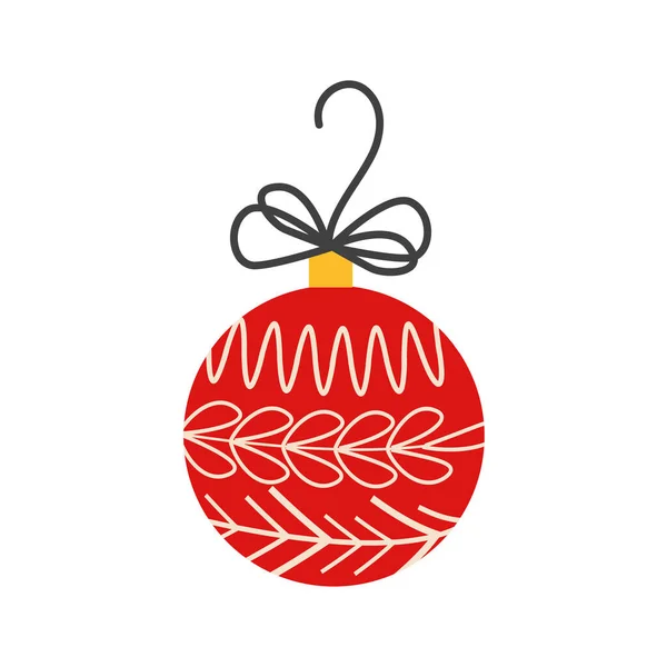 Bola Roja Navidad Juguete Del Árbol Navidad Con Cinta Lazo — Vector de stock