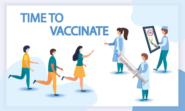 为人们接种各种疾病的疫苗 即Covid19 戴着医用口罩进行疫苗接种的排队人群 — 图库矢量图片