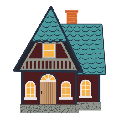 Beyaz arkaplanda izole edilmiş havalı ayrıntılı kahverengi ev simgesi çizimi.