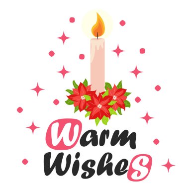 Noel kartında mumlar düz stil ve noktalı çiçekler var. Yeni yıl basit düz tebrik kartı.