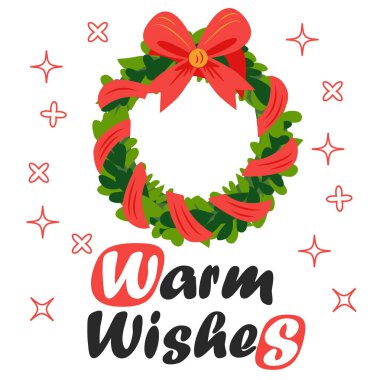 Mutlu Noeller ve mutlu yıllar Noel çelenkli tebrik kartı.