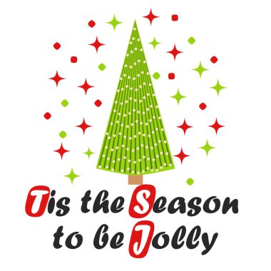 İçinde Noel ağacı ve dekorasyon malzemeleri olan kart, Mutlu Noeller retro posteri. Noel ve Mutlu Yıllar illüstrasyonları. Moda retro tarzı, tasarım şablonu.