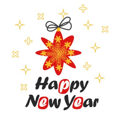 Noel yıldızı ve dekorasyon unsurları. Noel ve Mutlu Yıllar illüstrasyonları. Moda retro tarzı, tasarım şablonu.