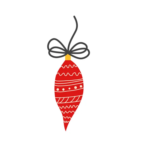 Червоний Різдвяний Ялинкова Іграшка Стрічкою Лук Візерунок Ізольовані Білому Тлі — стоковий вектор