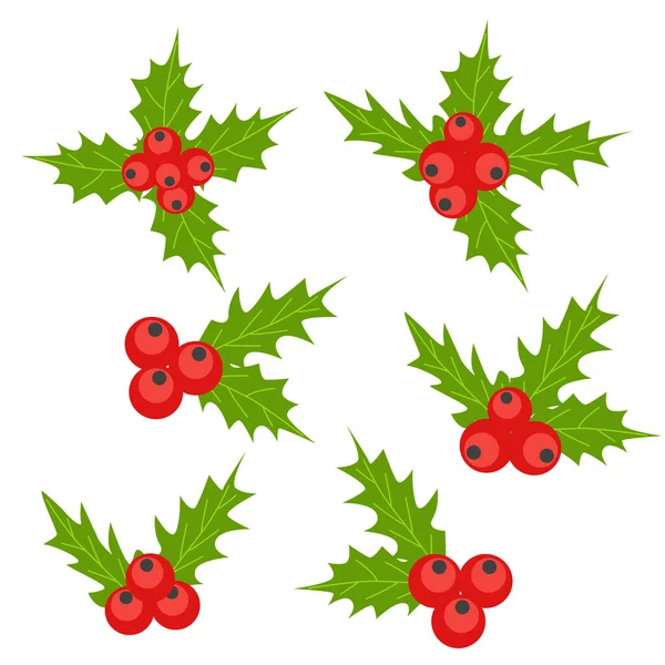 Set Von Weihnachtssymbolen Aus Stechpalmen Weihnachts Und Feiertagsdekor — Stockvektor