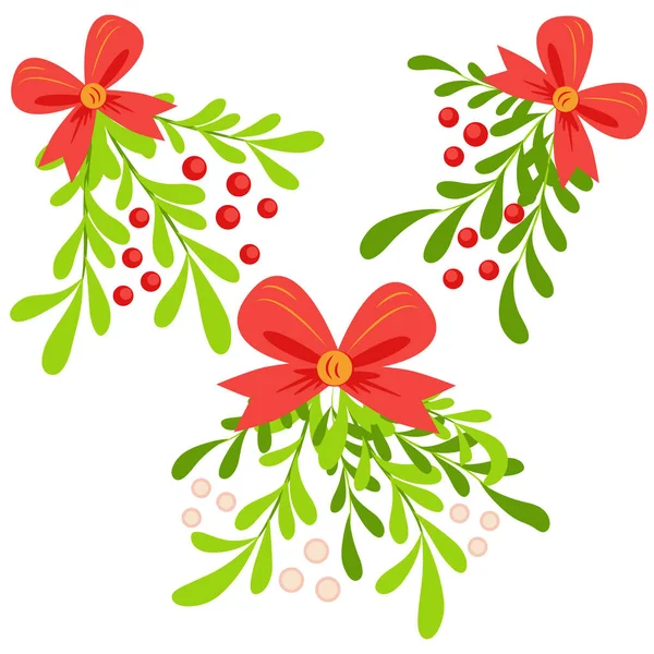 果実と赤い弓でミステリーの枝 クリスマスの花束 — ストックベクタ
