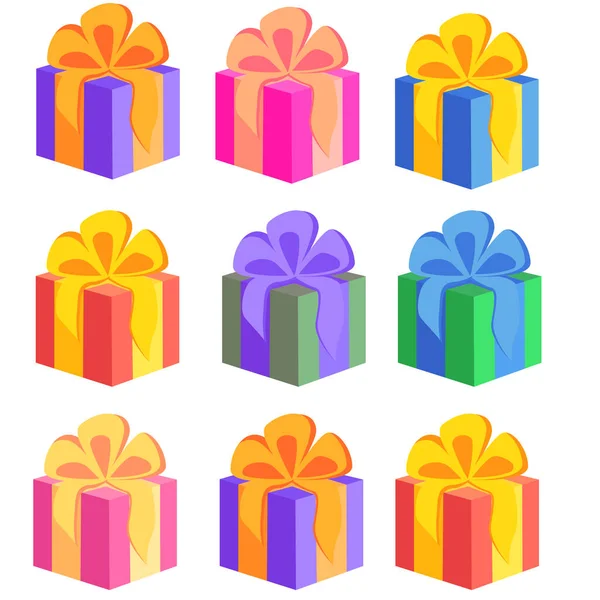 Geschenkboxen Geschenke Icon Set Sale Shopping Konzept Geburtstagsfeier Weihnachten Cartoon — Stockvektor