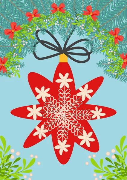 圣诞和新年快乐模板 流行的复古风格 设计模板 圣诞树玩具 — 图库矢量图片