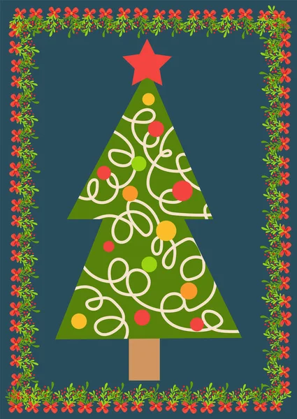 圣诞和新年快乐模板 流行的复古风格 设计模板圣诞树 — 图库矢量图片