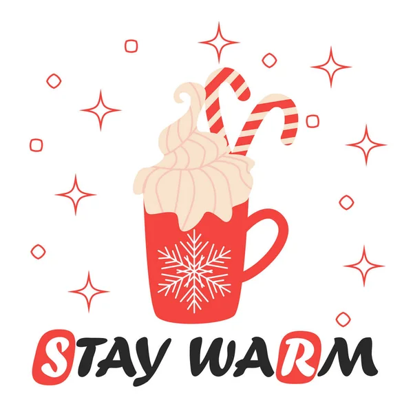 Merry Christmas Card Red Mug Hot Chocolate Cocoa Greeting Card — Stock Vector