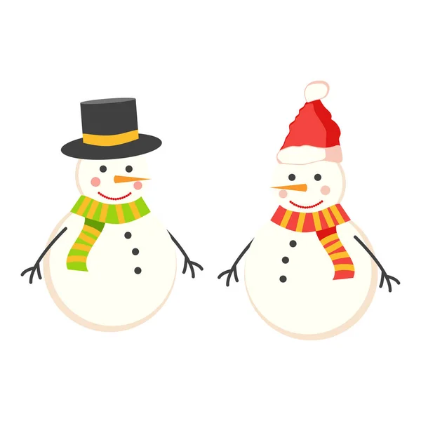 Snowman Collection Christmas Winter Cute Character Flat Design — Stock Vector