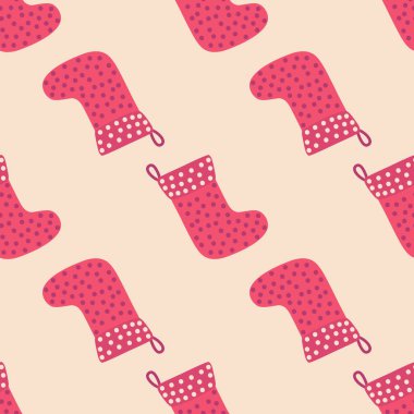 Noel desensiz, kırmızı Noel çoraplı, kar taneli, benekli, desenli