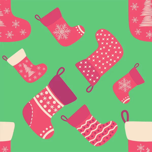 Nouvel Fond Sans Couture Avec Des Chaussettes Noël Bonbons Cadeaux — Image vectorielle