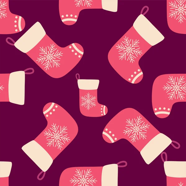 Chaussettes Rouges Noël Gribouiller Motif Sans Couture Joyeux Noël Bonne — Image vectorielle