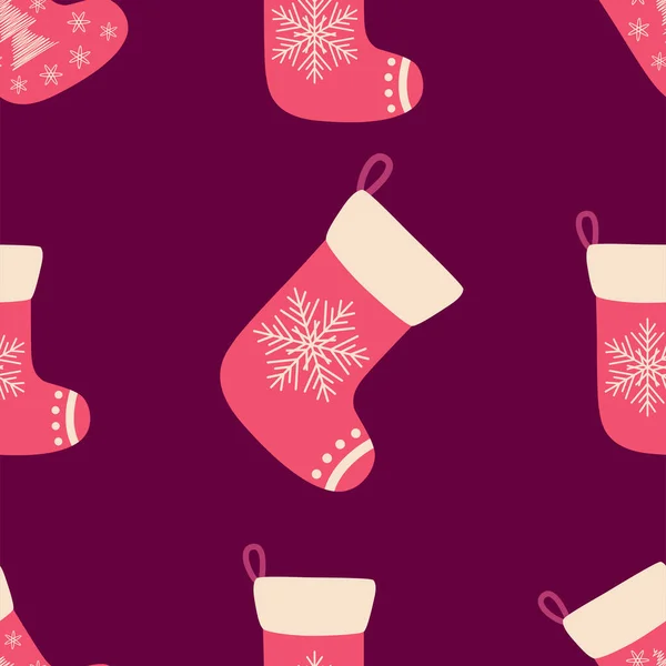 Chaussettes Rouges Noël Gribouiller Motif Sans Couture Joyeux Noël Bonne — Image vectorielle