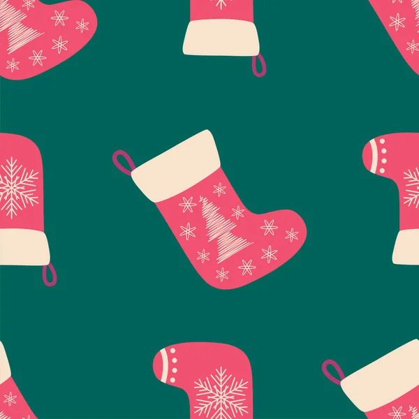 Kerstmis Nieuwjaar Naadloos Patroon Met Sokken — Stockvector