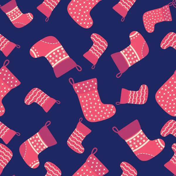 Patrón Sin Costuras Navidad Con Calcetines Rojos Navidad Con Copos — Archivo Imágenes Vectoriales