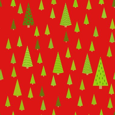 Karda Çam ve Ağaçlar 'ın olduğu kusursuz kış desenleri. Kozalaklı Orman. Noel Dekorasyonu.