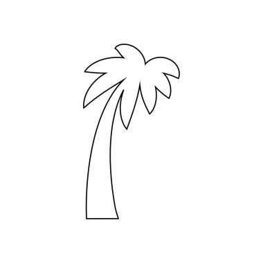 Bitkileri, palmiye ağaçları ve beyaz arka planda izole siyah siluetleri olan tropik deniz adası.