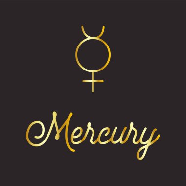 Zodiac ve astrolojik semboller. Siyah üzerine altın renkli gezegenler.