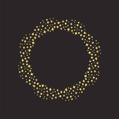 Yıldızlardan yapılmış bir çerçeve, koyu bir arkaplanda parlayan altın rengi. Parlak efektli parlak çerçeve